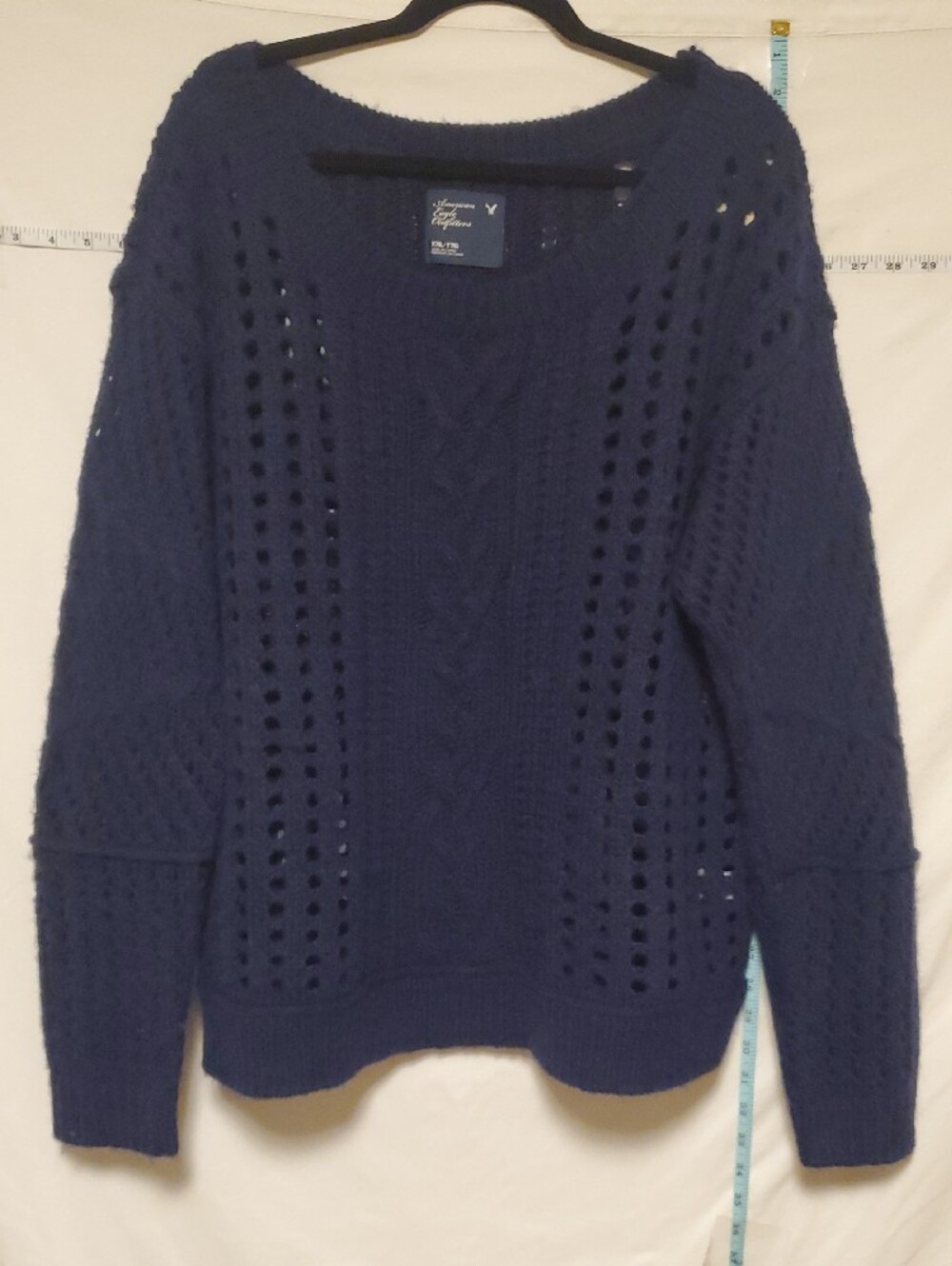 American Eagle Outfitters Navy Open Knit Cable Crew Sweater XXL Academia Preppy